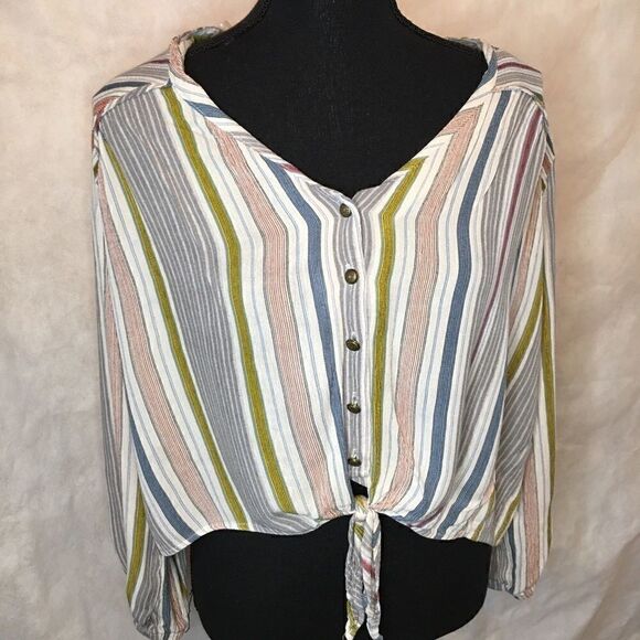 Rewind Button up striped blouse large tie waist - Picture 1 of 9